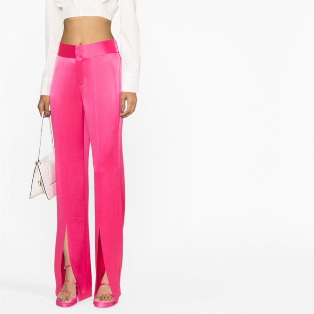 Alice + Olivia Jodi Jody Satin Slit Front Pants in Candy Pink- 2 - Picture 1 of 11